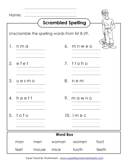 Word Unscramble (B-29) Spelling B Worksheet