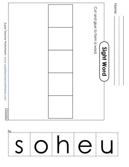 Large Cut-and-Glue: House Sight Words Individual Worksheet
