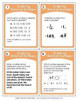Ordering Rational Numbers Task Cards Geometry Worksheet