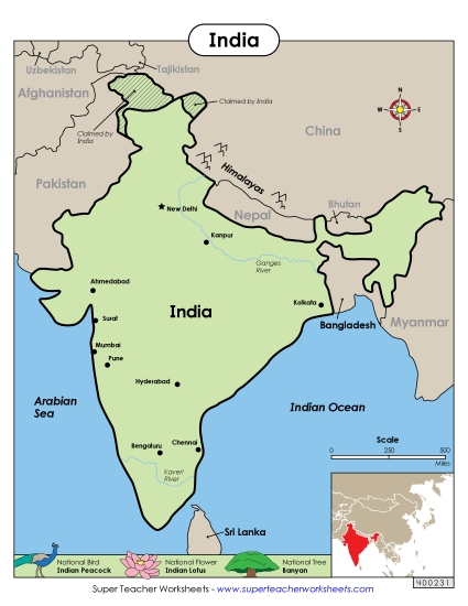 Map of India Worksheet