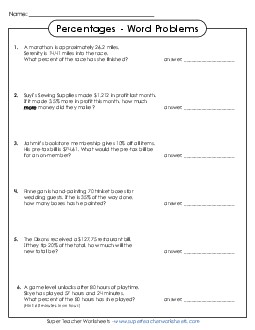New Percentage Word Problems Worksheet