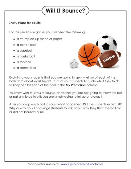 New Will It Bounce? Prediction Activity Worksheet