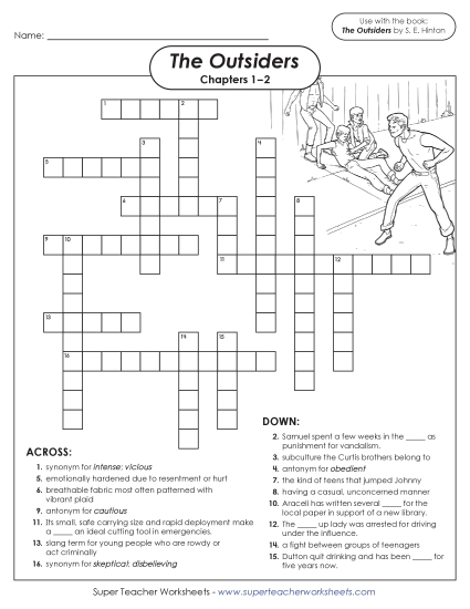 New Vocabulary Crossword for Chapters 1–2<br><i>(The Outsiders)</i> Worksheet