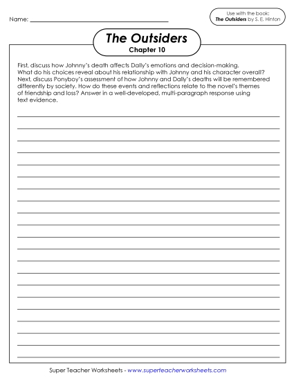 New Writing Prompt: Johnny and Dally's Deaths Worksheet New Writing Prompt: Johnny and Dally's Deaths Worksheet