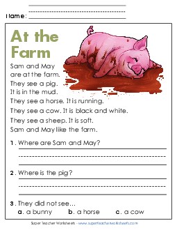 New At the Farm Worksheet