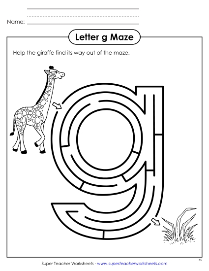 New Lowercase Letter g Maze Worksheet