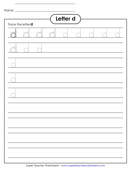 Lowercase d (Smaller Font Size) Alphabet Worksheet