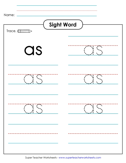 Trace the Word: As Sight Words Individual Worksheet