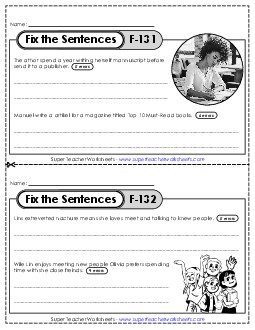 Fix the Sentences F-131 through F-135 Worksheet