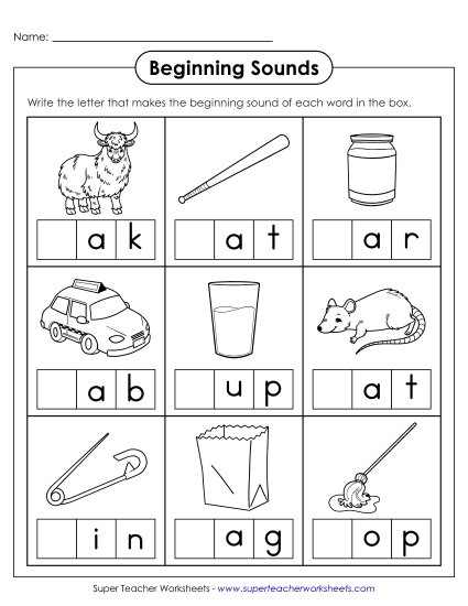 New Beginning Sounds Fill-In Worksheet 5 Worksheet