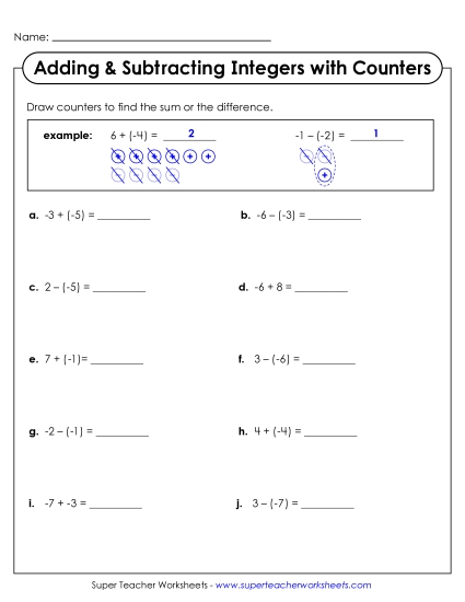 New Adding and Subtracting Integers with Counters Worksheet New Adding and Subtracting Integers with Counters Worksheet