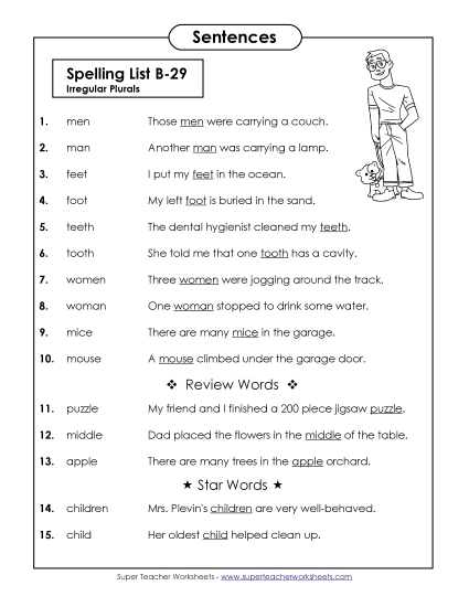 Spelling Test Sentences (B-29) Spelling B Worksheet