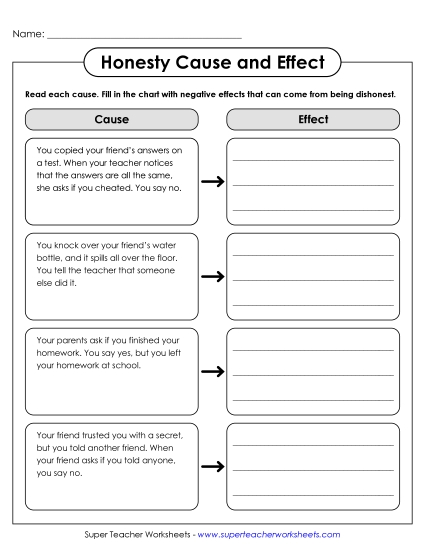 New Honesty Cause & Effect Chart Worksheet