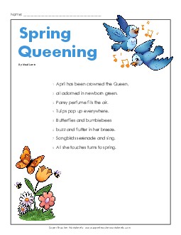 Poem: Spring Queening Free 4th Grade Reading Comprehension ELA Worksheet