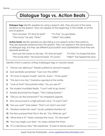 Preview image for Identify Dialogue Tags vs. Action Beats
