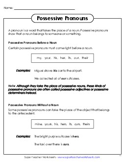 New Possessive Pronouns Anchor Chart Worksheet
