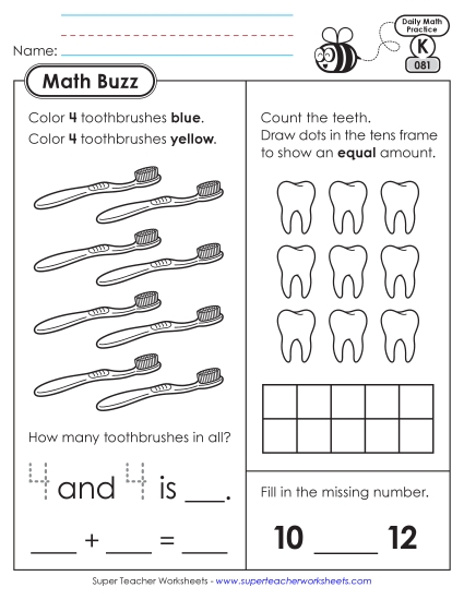 New Kindergarten Math Buzz: Week 17<br>Worksheets 81 through 85 Worksheet