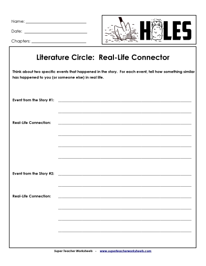 Lit. Circles: Real Life Connector  Book Holes Worksheet