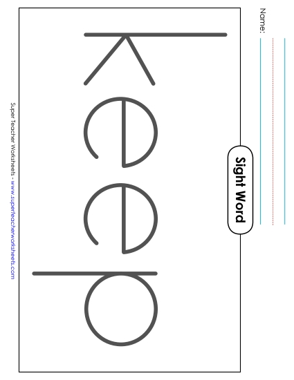 Big Trace: Keep Sight Words Individual Worksheet