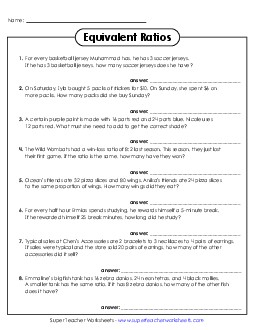 New Equivalent Ratios Word Problems Worksheet