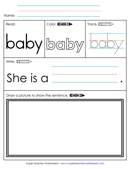 Worksheet 3: Baby Free Sight Words Individual Worksheet