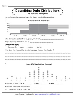 Describing Data Distributions:  Line Plots & Histograms Statistics Worksheet