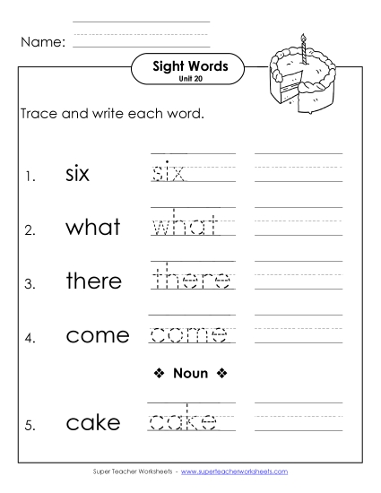 Read, Trace, Write (Unit 20) Sight Words Worksheet