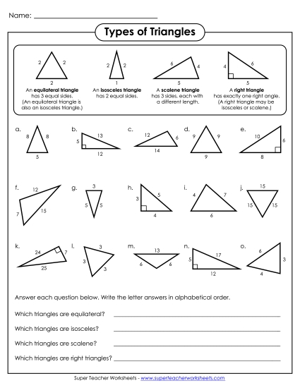 Types of Triangles Geometry Worksheet