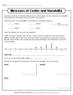 New Measures of Center & Variability Questions Worksheet
