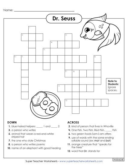 Dr. Seuss Crossword Puzzle Drseuss Worksheet