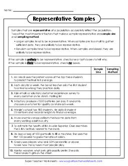 Representative Samples Statistics Worksheet