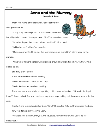 Anna and the Mummy Reading Comprehension Worksheet