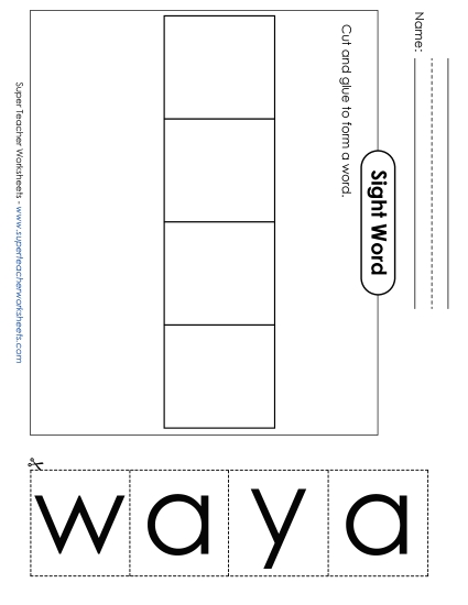 Large Cut-and-Glue: Away Sight Words Individual Worksheet