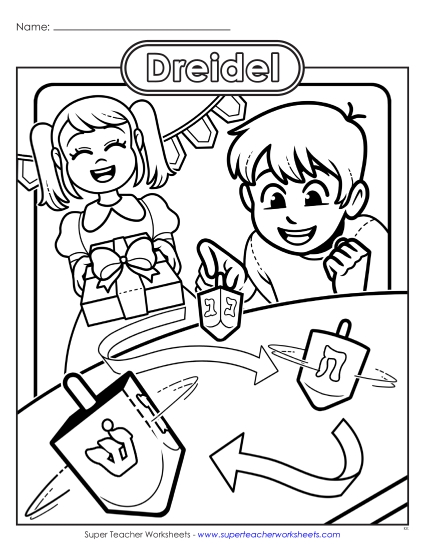 New Dreidel Coloring Page Worksheet