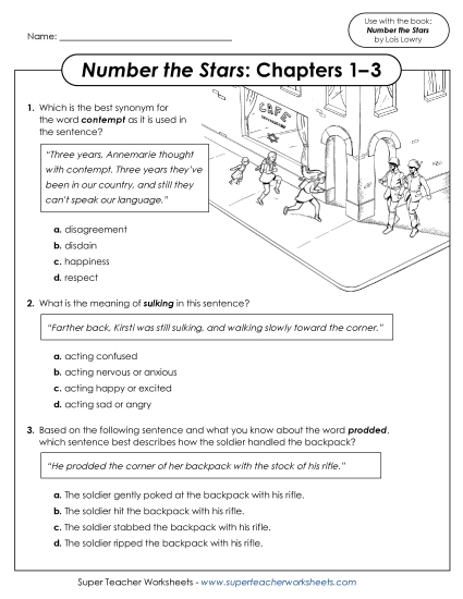 New Vocabulary Questions (Number the Stars, Part 1) Worksheet