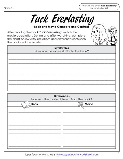 New Similarities & Differences<br>Between the Book & Movie Worksheet