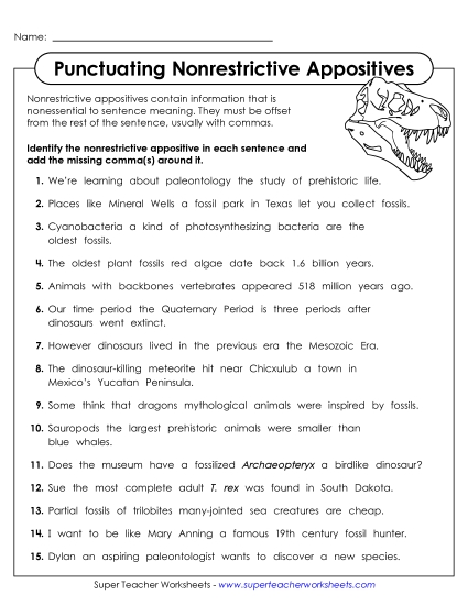 Punctuating Nonrestrictive Appositives Worksheet