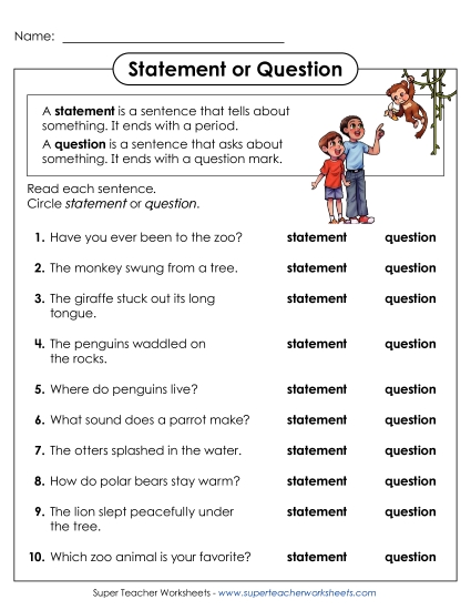New Identify Statements and Questions Worksheet