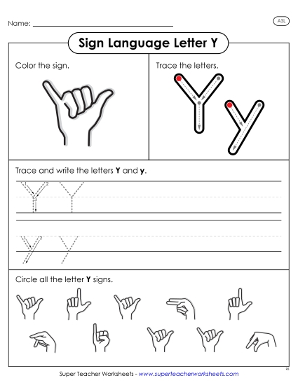New Letter Y Sign Worksheet