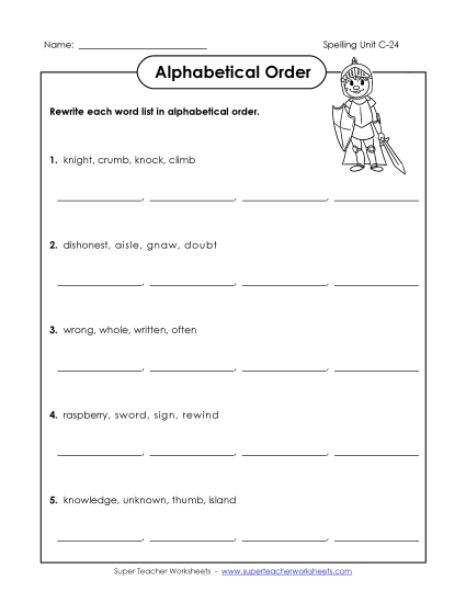 Alphabetical Order (C-24) Spelling C Worksheet