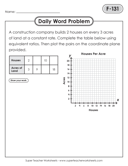 New Daily Word Problems<BR>F-131 through F-135 Worksheet New Daily Word Problems<BR>F-131 through F-135 Worksheet