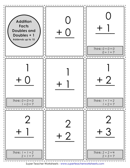 Flashcards: Doubles & Doubles Plus 1 Addition Worksheet