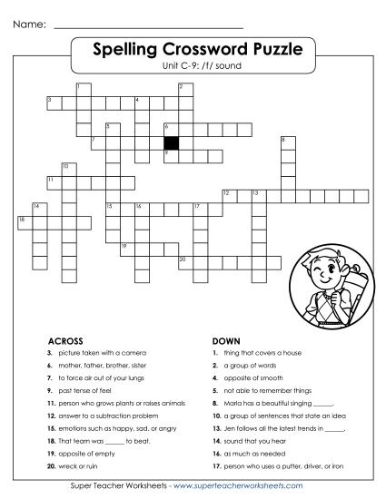 Crossword Puzzle (C-9) Spelling C Worksheet