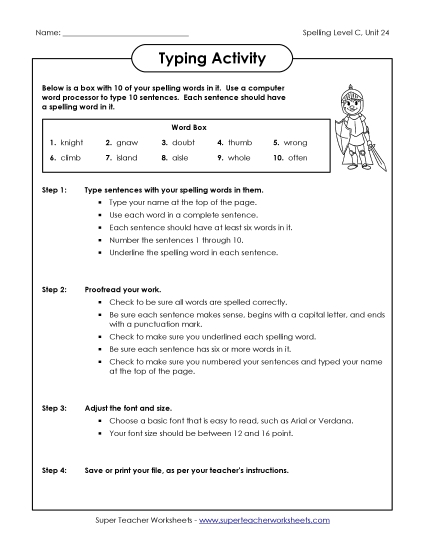 Typing Sentences (C-24)  Spelling C Worksheet