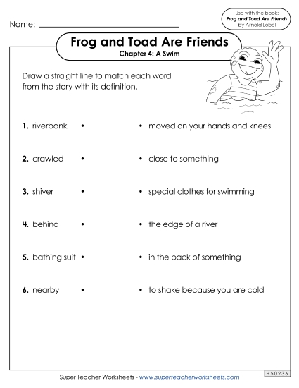Vocabulary for Chapter 4 Book Frog And Toad Worksheet