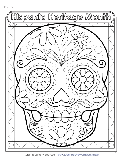 New Sugar Skull Coloring Page 2 Worksheet