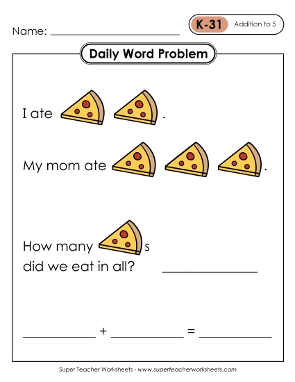 Daily Word Problems K-31 through K-35 Worksheet