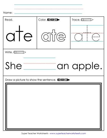 Worksheet 3: Ate Sight Words Individual Worksheet