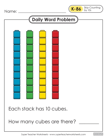 Daily Word Problems  K-86 through K-90 Worksheet