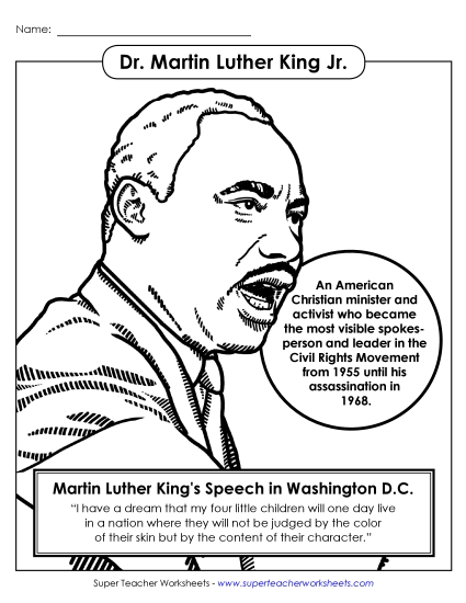 Dr. Martin Luther King, Jr. Holiday Worksheet